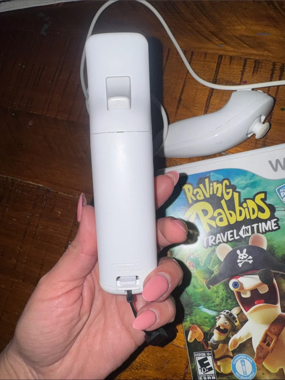 Nintendo White Wii Remote with Nunchuk + Rayman Raving Rabbids & Boom Blox